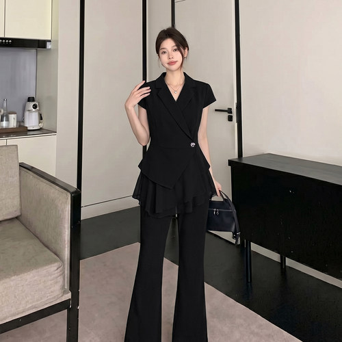 两件套2026夏季新款女高级感轻奢气质收腰上衣+阔腿长裤套装D6894