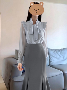 有里布2026春季新款套装高级感衬衫+高腰显瘦半身裙两件套D3683