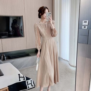 2026春季新款女轻奢气质长袖连衣裙洋气显瘦高级感礼服裙子D0579