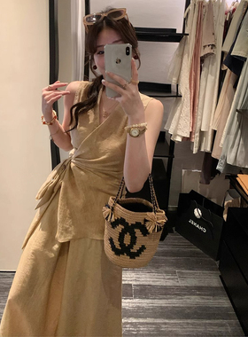 两件套轻熟风无袖上衣高腰阔腿长裤高级感时尚气质套装D1919