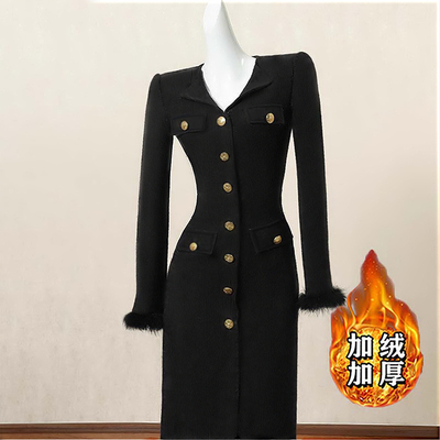 复古长袖连衣裙2025秋冬新款长裙设计感礼服裙子D4414