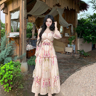 气质收腰长袖 设计师品牌高级感碎花时尚 连衣裙女D3183 有里布