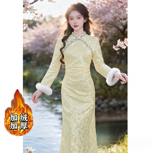 国风旗袍文艺复古气质连衣裙D4449 女新中式 加绒加厚2026春季 新款