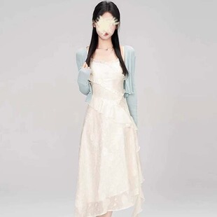两件套2026夏季新款日系甜美设计感收腰吊带连衣裙开衫套装D6840