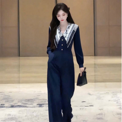 2025新款春秋女长袖连体衣洋气知性显瘦减龄优雅通勤连体裤D3504