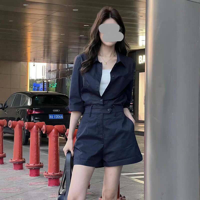 复古港式气质休闲百搭连衣裤女2026夏季收腰显瘦百搭短裤女D2758