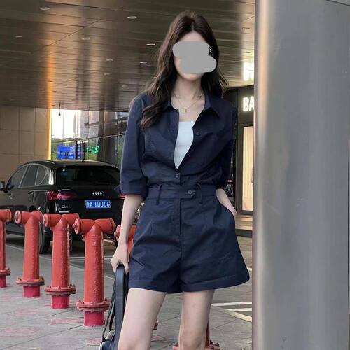 复古港式气质休闲百搭连衣裤女2026夏季收腰显瘦百搭短裤女D2758