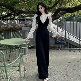 2026夏季新款女轻奢高知波点温柔修身显瘦阔腿松弛感连体裤D9505