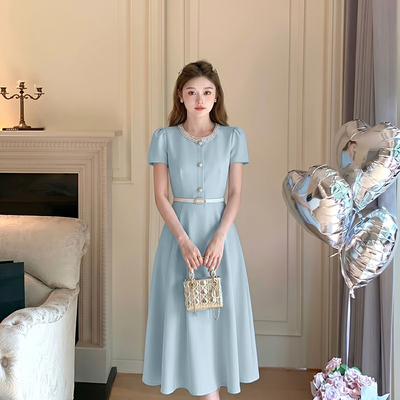 2026夏季新款女法式设计感显瘦收腰连衣裙名媛千金气质裙子D6425