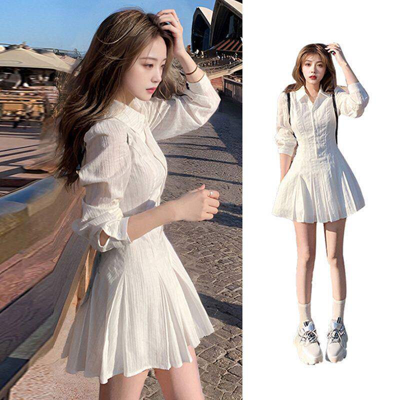 有里布连衣裙法式收腰设计感百褶衬衫裙子女春季2026新款D0301