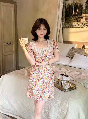 2026新款法式夏季多巴胺甜美收腰优雅气质显瘦连衣裙女D7452