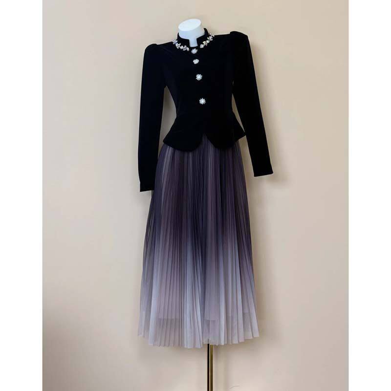 2026春季新款女法式富家千金风裙子收腰设计感假两件连衣裙JT0270