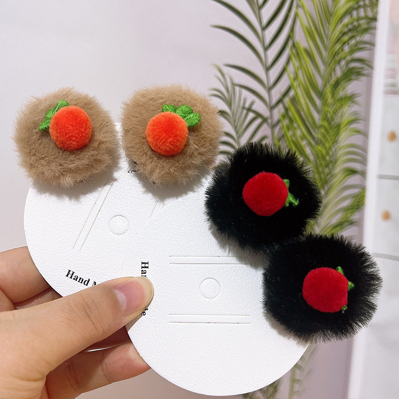 卷糖果儿童抓夹可爱毛绒水果发夹女童水貂毛桃子卡通秋冬百搭抓夹