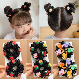 女童假发丸子头发圈夏季 可爱小女孩高弹网红头饰发饰马尾盘发发圈