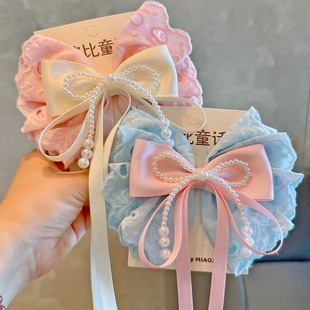 卷糖果儿童发夹蕾丝珍珠蝴蝶结飘带发夹女童公主风发饰丸子头发夹