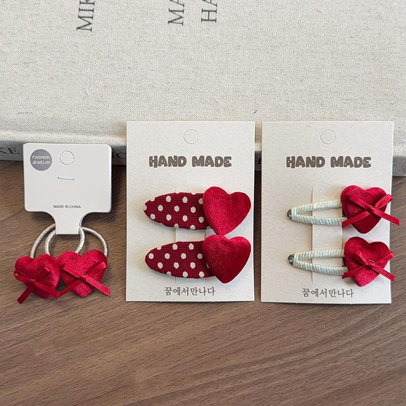 卷糖果儿童发圈新年儿童丝绒红色爱心发夹小女孩皮筋宝宝发绳bb夹