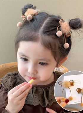 儿童发饰女童秋冬貂毛蝴蝶结发夹可爱汉服中国风搭配吊坠碎发卡子