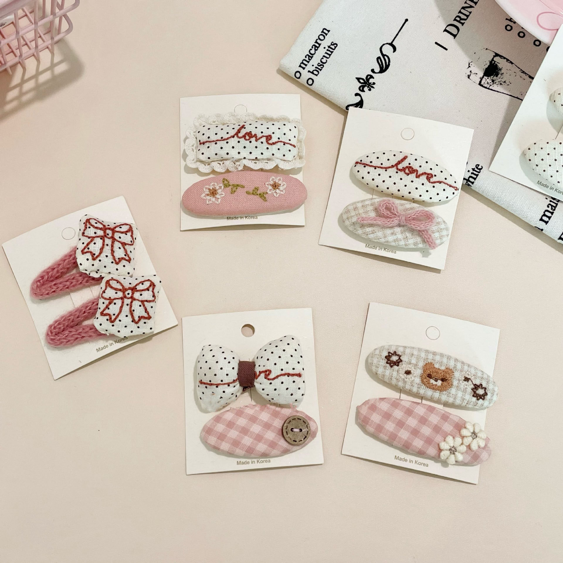 卷糖果儿童甜美粉白刺绣花朵发夹女童少女百搭发饰可爱蝴蝶结BB夹