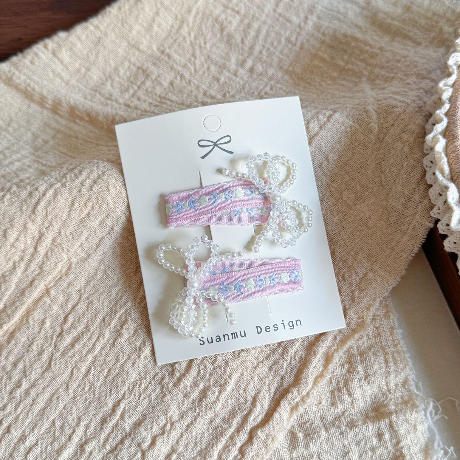 卷糖果儿童发夹刺绣珍珠蝴蝶结发夹女童甜美头饰公主花朵百搭发夹