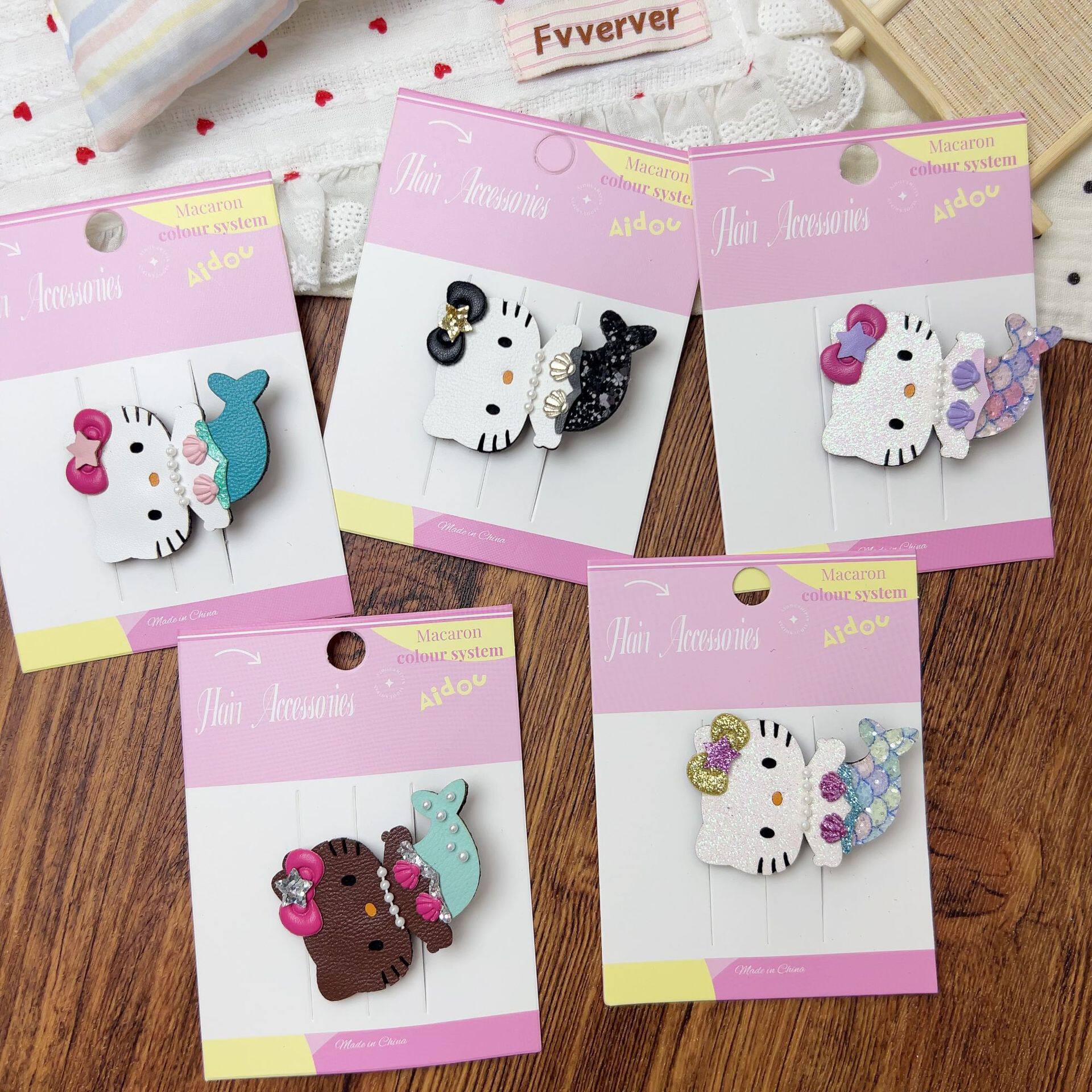 卷糖果儿童发夹猫猫美人鱼发夹珍珠亮片鸭嘴夹甜美少女心百搭发卡