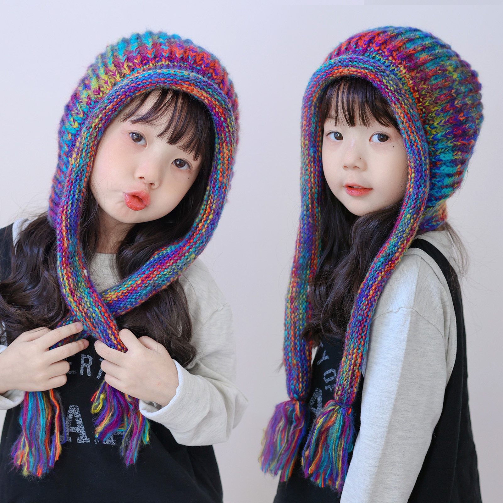 网红彩色儿童护耳毛线帽子女童可爱民族风秋冬加厚保暖围巾一体帽,童装/婴儿装/亲子装,帽子,淘宝优惠券,粉丝福利购,淘宝优惠卷