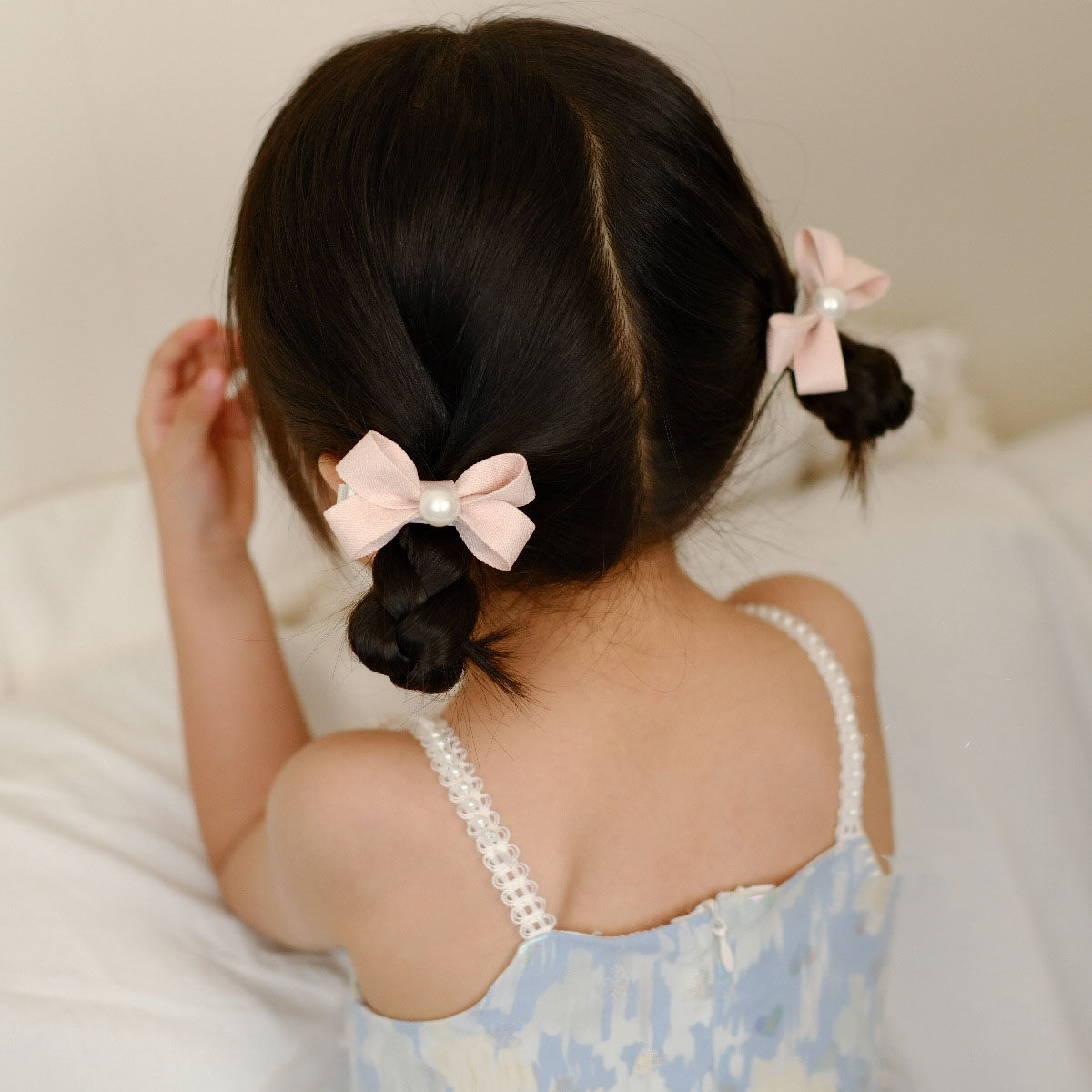 卷糖果儿童发饰粉色蝴蝶结发夹女童甜美公主珍珠bb夹宝宝刘海夹