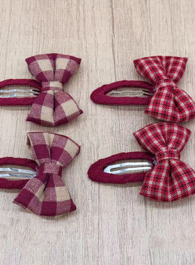 卷糖果儿童发夹红色格子蝴蝶结发夹女童可爱布艺充棉气质时尚发饰