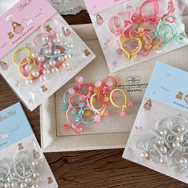 卷糖果儿童发圈珍珠点缀蝴蝶结迷你小发圈甜美可爱少女心百搭发饰