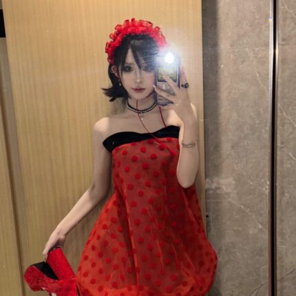 DIET GRRRL2024小众设计波点无袖抹胸法式连衣裙背心裙蓬蓬裙