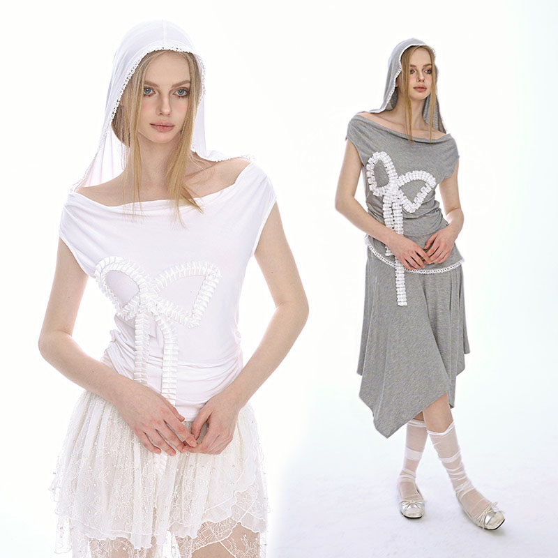 DIET GRRRL 2024SS春夏新品原创设计蝴蝶结戴帽双色上衣长裙套装