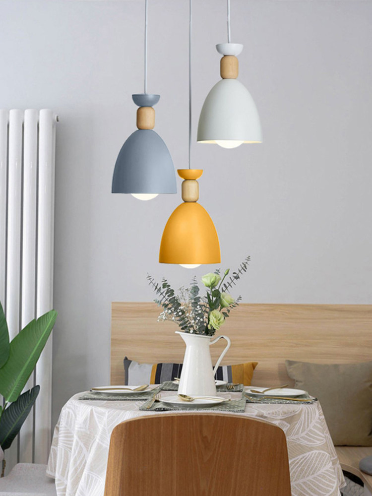 马卡龙餐厅吊灯三头家用长条餐桌灯现代简约LED饭厅厨房圆盘灯具