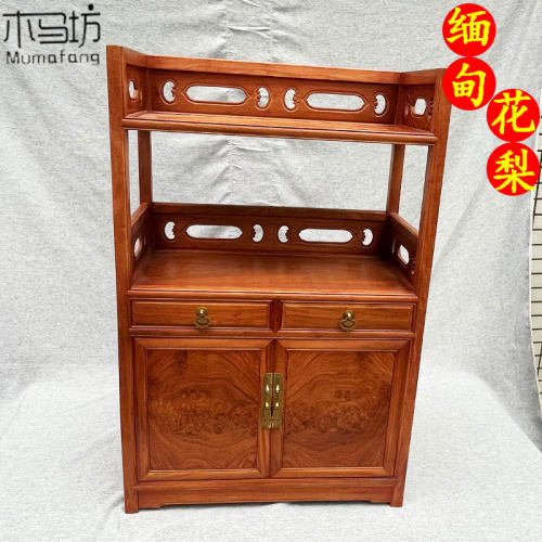 客厅缅甸花梨木中式沙发储物边柜