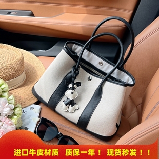 2025秋冬新款牛皮帆布花园包手提包大容量托特包单肩斜挎通勤女包