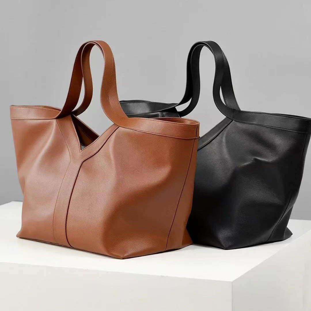 2025新款Y字真皮托特包大容量通勤包慵懒松驰感大包单肩手提女包,箱包皮具/热销女包/男包,托特包,淘宝优惠券,粉丝福利购,淘宝优惠卷