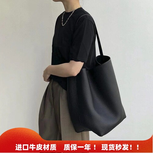 小众牛皮托特包真皮大容量水桶包