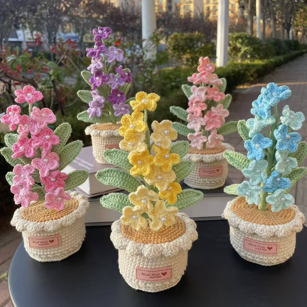 成品手工钩织毛线花编织盆栽家居