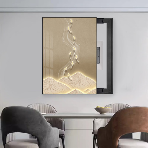 九鱼图电表箱画 画装饰画 画竖款高级感配电箱遮挡挂画 画客厅总