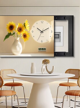 绿色植物表箱装饰绘画与时钟阻塞配电箱弱开关箱无冲孔万年历挂画