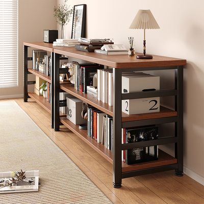 置物架落地多层收纳架柜子储物柜家用实木色书架一体靠墙矮书柜