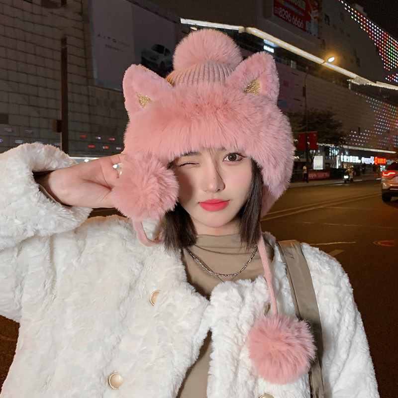 韩版甜美可爱耳朵毛绒针织雷锋帽子女秋冬季保暖护耳毛线加绒冷帽,服饰配件/皮带/帽子/围巾,帽子,淘宝优惠券,粉丝福利购,淘宝优惠卷