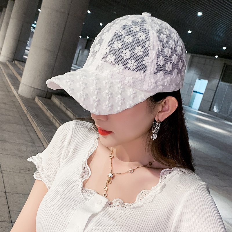 新款帽子女韩版夏天蕾丝花朵棒球帽时尚百搭显气质遮阳镂空鸭舌帽