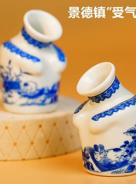 受气瓶景德镇三宝村网红款童子图迷你创意小花瓶陶瓷摆件水培花器