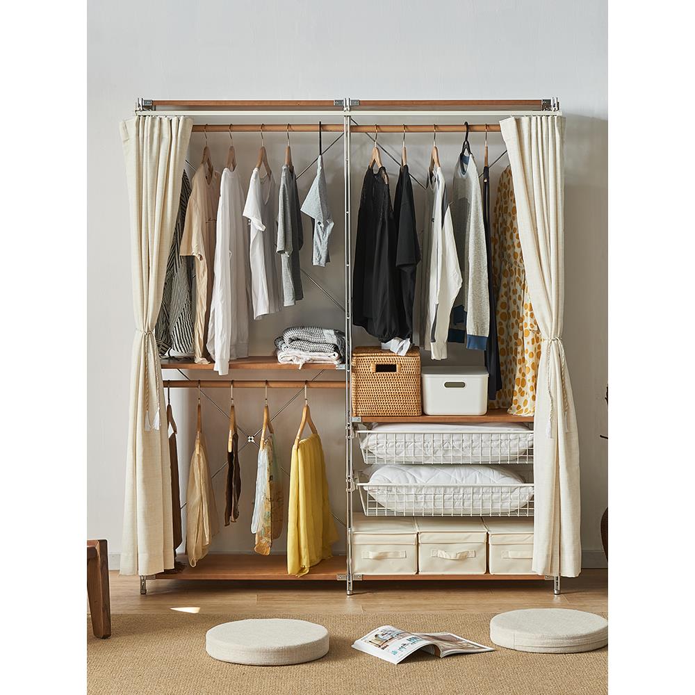 晾衣架开放式衣柜落地式晾衣架不锈钢晾衣架抽屉卧室日本樱桃木晾