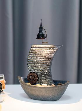 一帆风顺风水轮装饰帆船喷泉流水公司招财开业现代循环水创意摆件