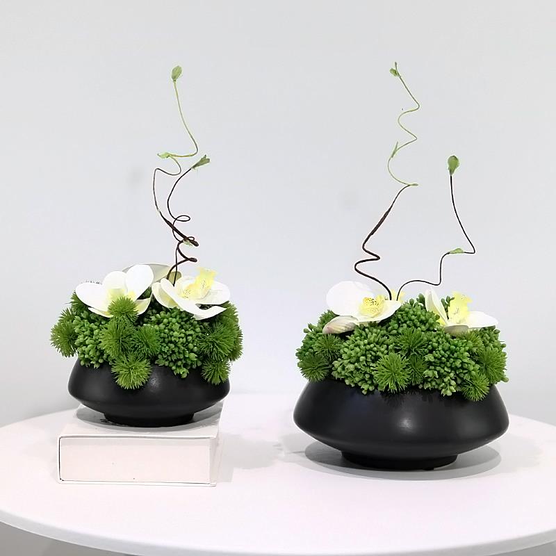 新中式仿真花艺绿植盆景样板房客厅茶几售楼处洽谈桌玄关软装摆件