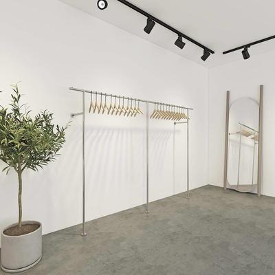 服装店展示架上墙陈列架侧挂落地式不锈钢挂衣杆简约女装店货架子