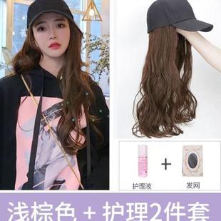 长发卷发帽子假发一体女款 时尚 鸭舌帽带头发 连帽全头套 2023新款