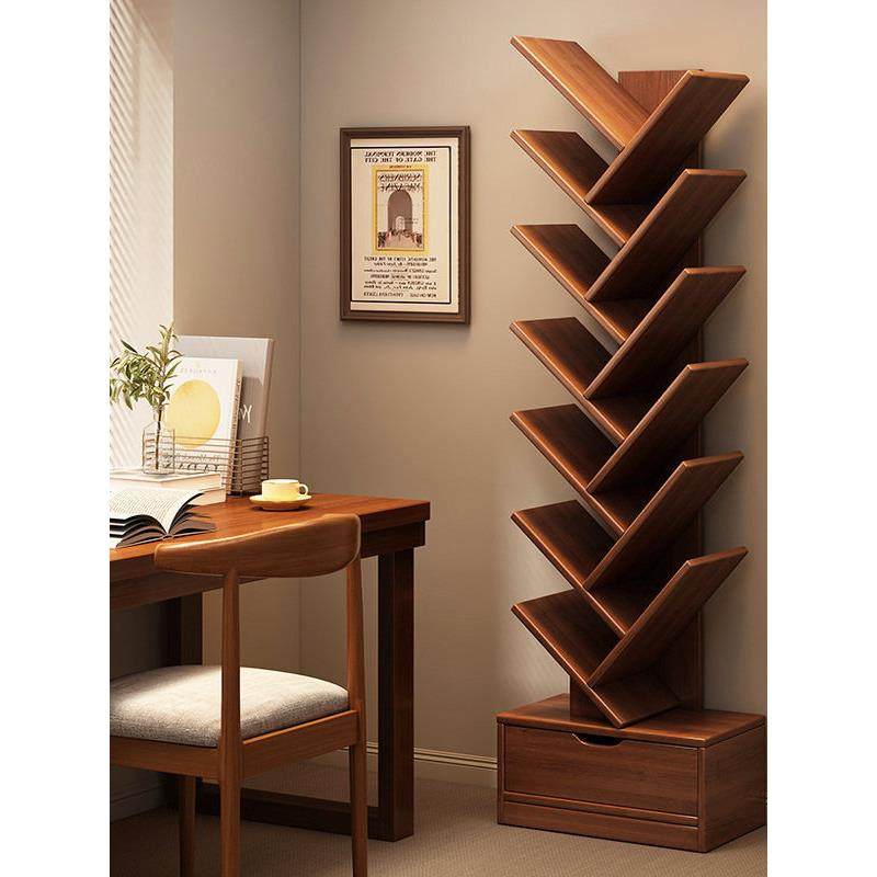 实木书架创意树形落地置物架家用客厅收纳架墙角书柜儿童储物柜