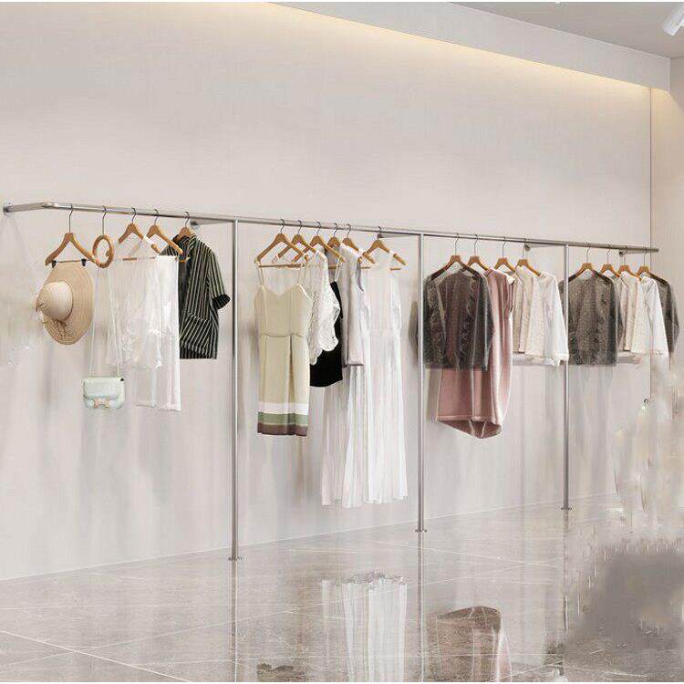 服装店不锈钢拉丝女装店墙上壁挂衣架陈列架简约落地上墙货架定制