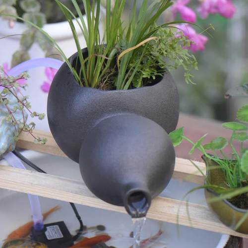 陶罐生态缸增氧过滤循环流水古法养鱼庭院造景摆件室内流水DIY